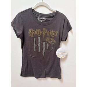 Harry Potter Gray Graphic Tee Size M Wizarding World Glitter Text Womens Shirt n